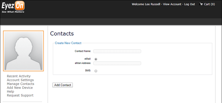 Create New Contact link on Manage Contacts page